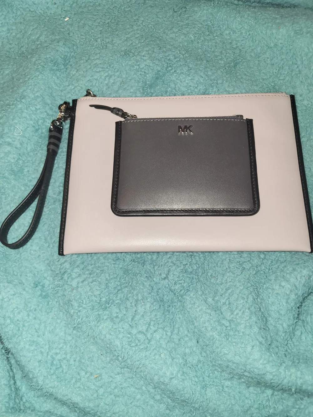 Michael Kors Toupe & Black Wristlet Clutch